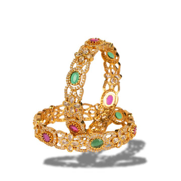 Antique Floral Bangles (Gold Plated)