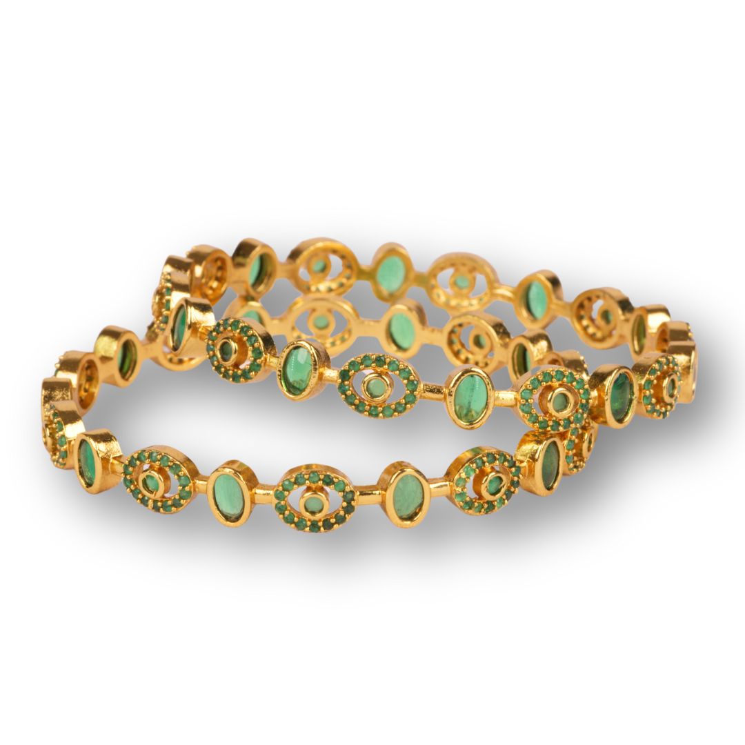 Antique Green Stone Kada Bangle (Gold Plated)
