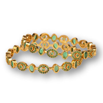Antique Green Stone Kada Bangle (Gold Plated)