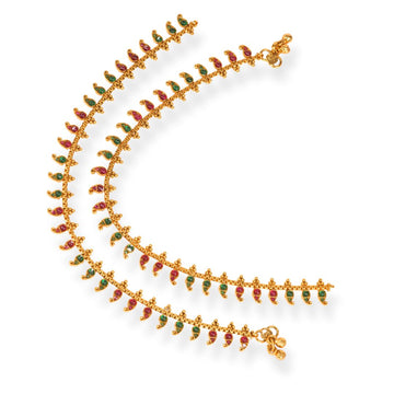 Antique Mango Kemp Stone Anklet (Kolusu) – Gold Plated