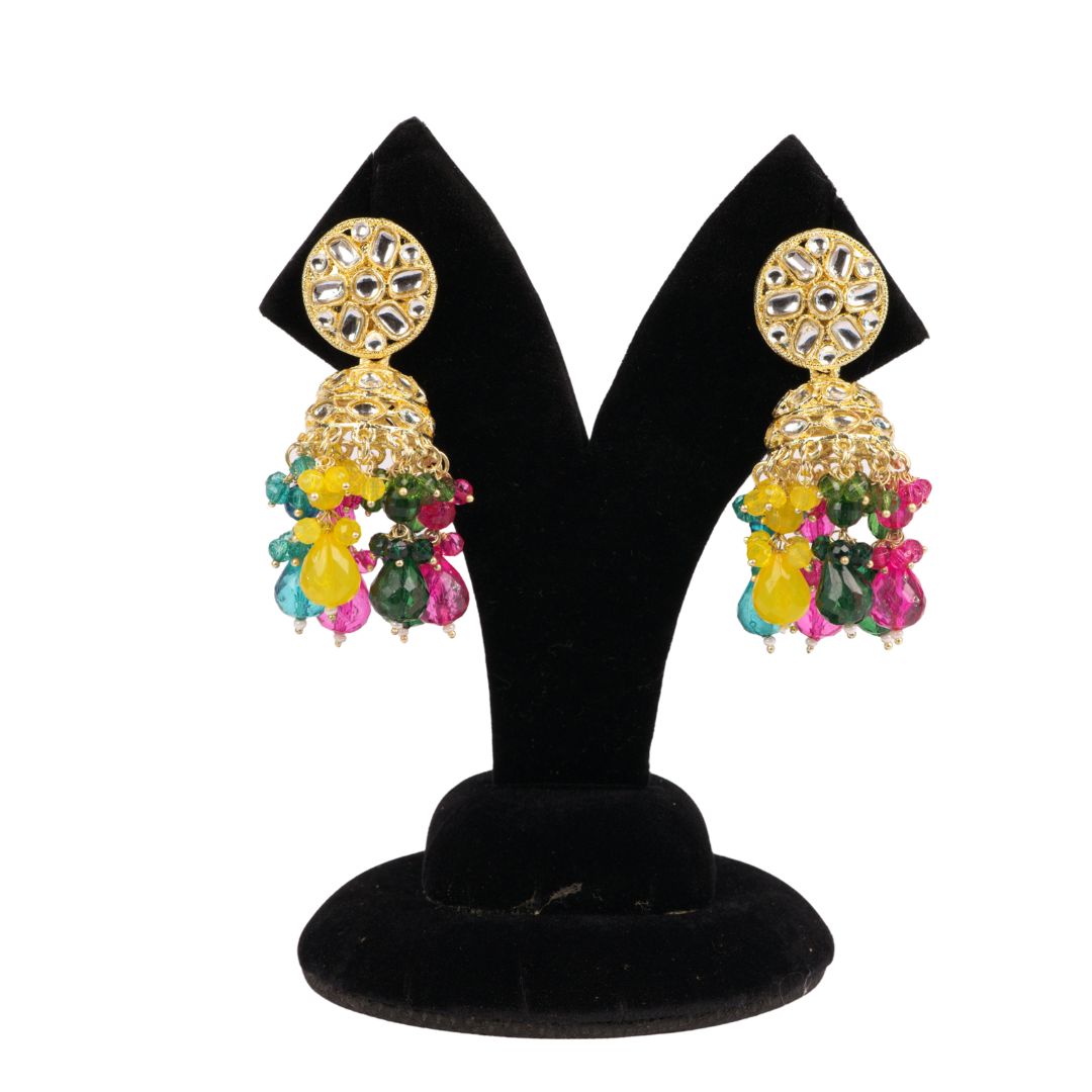 Dhwani Earrings – Gold with Multi-Color Stones
