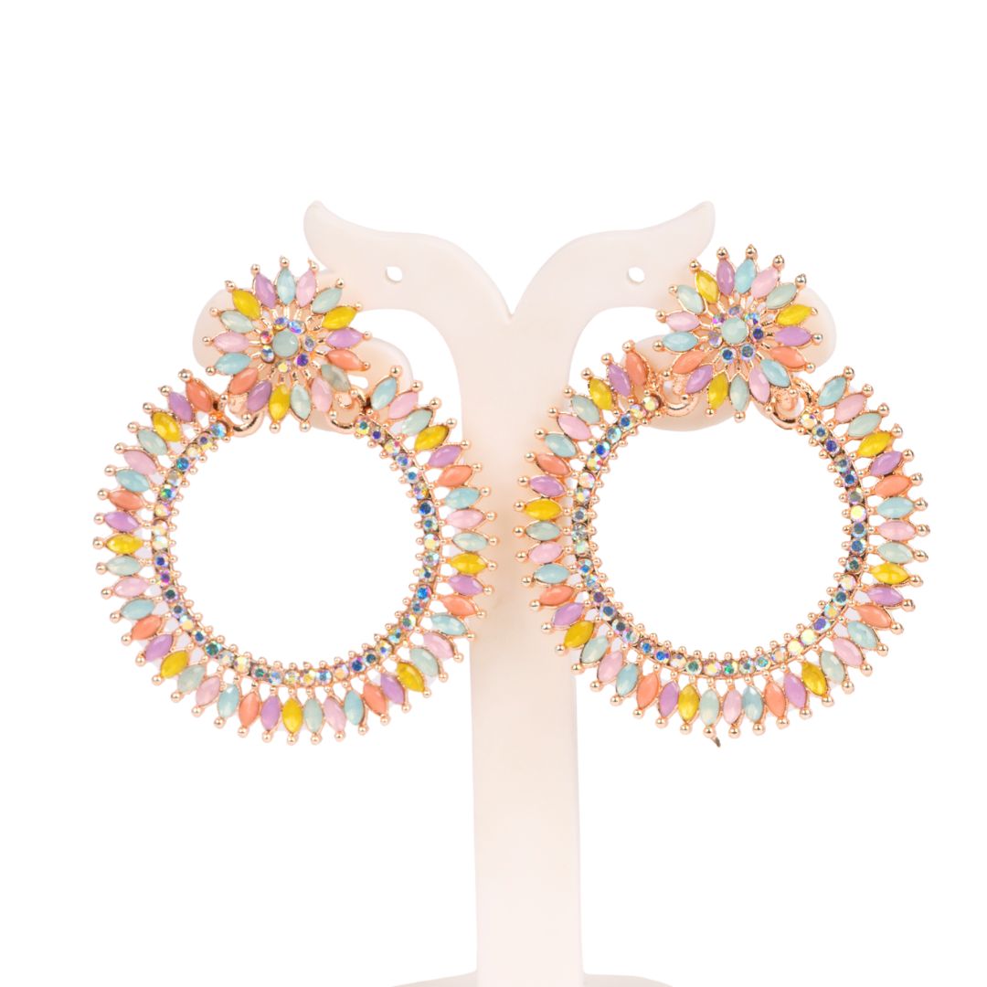 Dhwani Earrings – Rose Gold with Multi-Color Stones