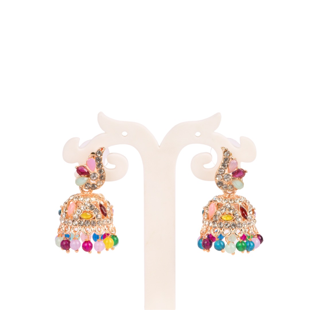 Dhwani Earrings – Rose Gold with Multi-Color Stones